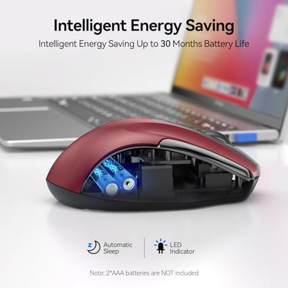 TECKNET Wireless Mouse (2.4G & BT5.0/3.0) Silent 4800 DPI Computer USB A & Bluetooth Mouse 6 Buttons, Wide Compatibility - Red - color: Red
