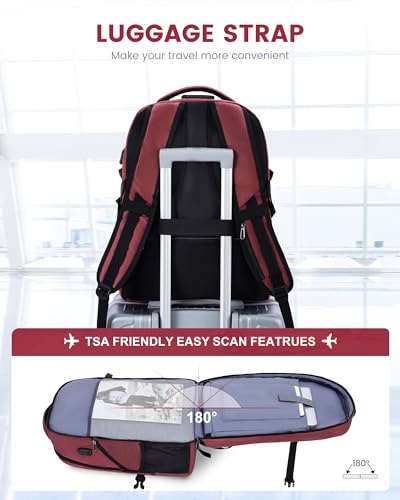 LOVEVOOK Rolling Laptop Backpack with Wheels, Waterproof Travel Carry On Business Backpack for Men, Fits 17 inch (17 inch, Red) - color: Red&white, size: 15.6 inch
