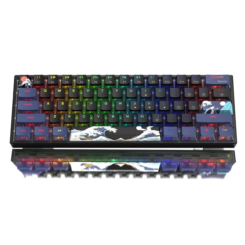 Womier 60% Percent Keyboard Gaming, Creamy Mechanical Wired Keyboard Anime | Hot-Swappable RGB Key board with PBT Keycaps for Windows PC Gamers - POM Linear Red Switch WK61 V2 Black Kanagawa - color: WK61 V2-Black