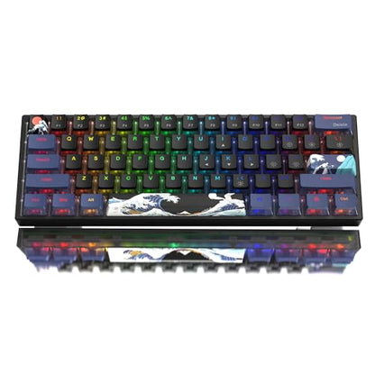 Womier 60% Percent Keyboard Gaming, Creamy Mechanical Wired Keyboard Anime | Hot-Swappable RGB Key board with PBT Keycaps for Windows PC Gamers - POM Linear Red Switch WK61 V2 Black Kanagawa - color: WK61 V2-Black
