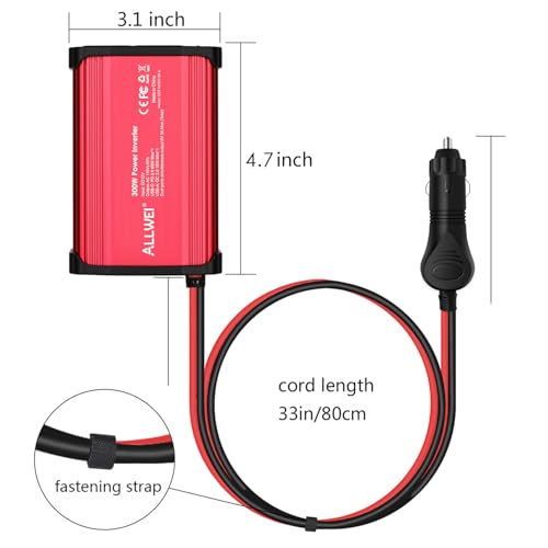 ALLWEI 300W Power Inverter DC 12V to 110V AC, Compact Car Plug Adapter Outlet with 65W PD USB-C &18W USB-A Fast Charging, Cigarette Lighter Adapter Car Charger for Phone, Laptop on Road Trip - color: PD65W-Red