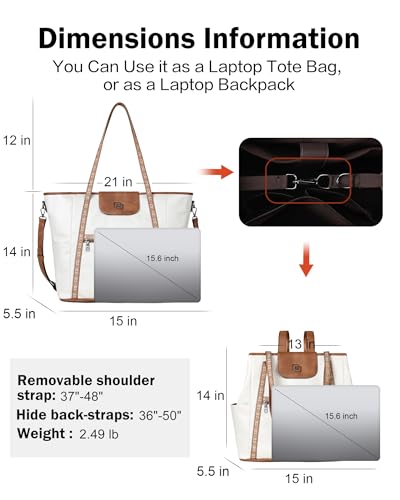 Large Laptop Tote Bag for Women Designer Leather Laptop Bag, 15.6in | Fashion Travel Backpack Purse Shoulder Handbag Fits 15.6 Laptop, Daily, Work, Business Trip, Weekend Travel, Teacher - color: Beige Contrast Brown