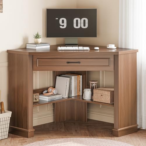 SEDETA Farmhouse Corner Desk for Small Space,Small Triangle Computer Desk | 31.5" Small Corner Desk with Drawer,Corner Computer Desk with Storage,for Home Office Living Room Bedroom,Brown - color: Brown