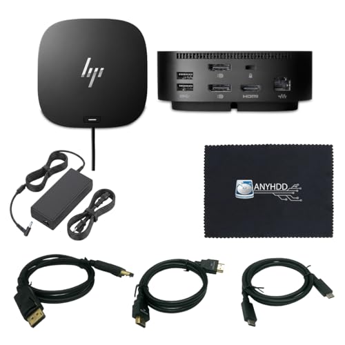 HP USB-C Docking Station G2 5TW13UT#ABA 120W for Laptop & Notebook, Dual Monitor Dock with HDMI & Dual DisplayPort Cable, USB-C to C Cable and Cloth (Renewed)