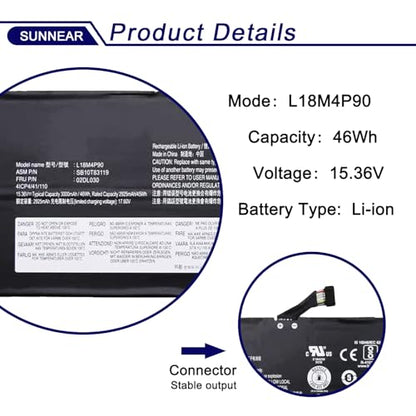 L18M4P90 L18C4P90 Laptop Battery Compatible with Lenovo ThinkPad L13 Yoga Series Notebook L18D4P90 02DL030 02DL031 02DL032 SB10T83119 SB10T83120 SB10T83121 15.36V 46Wh 3000mAh 4-Cell - size: 13.19*5.24*1.14 inches L18M4P90