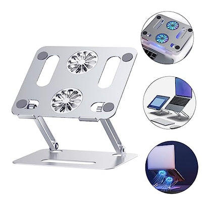 MERRYHAPY Aluminum Laptop Cooling Pad 2 Fans Strong Wind Quiet Laptop Cooler Ventilated Stand for 17.3 Inch Notebook