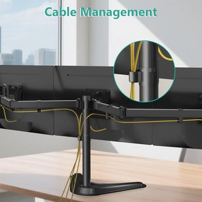 WALI Freestanding Triple Monitor Stand for 13-27 inch Screens，22lbs per Arm | Articulating 3 Monitor Desk Mount, Full Motion with Tilt, Swivel, Rotation, C-Clamp & Grommet Base, VESA 75/100mm (MF003N) - size: Triple, style: Steel Free Stand
