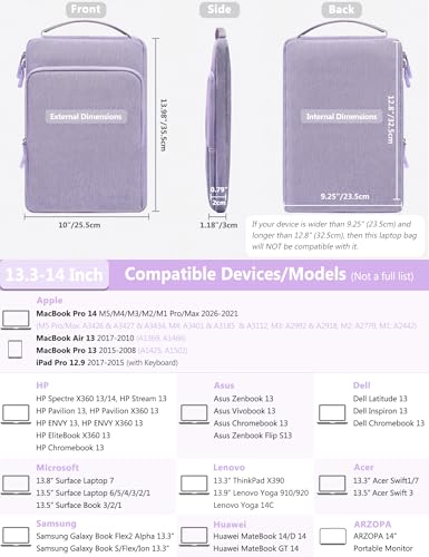HYZUO 13.3-14 Inch Laptop Bag Sleeve Case for MacBook Pro 14 M5, Lilac Purple - color: Lilac Purple, size: 13.3-14 Inch