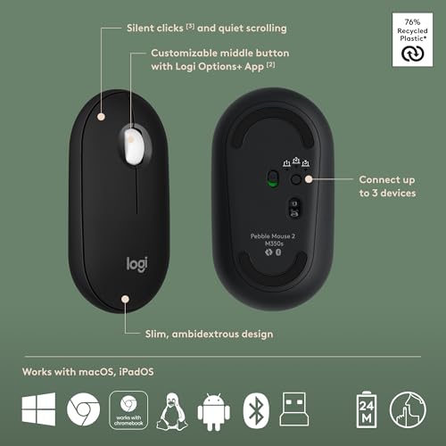 Logitech Pebble 2 Combo, Wireless Keyboard and Mouse, Quiet and Portable, Customizable, Logi Bolt, Bluetooth, Easy-Switch for Windows, macOS, iPadOS, Chrome - Black - color: Black