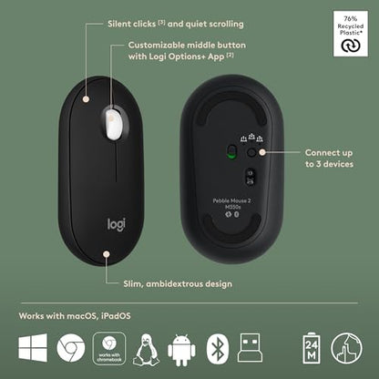 Logitech Pebble 2 Combo, Wireless Keyboard and Mouse, Quiet and Portable, Customizable, Logi Bolt, Bluetooth, Easy-Switch for Windows, macOS, iPadOS, Chrome - Black - color: Black