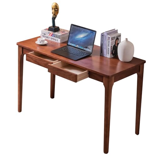 Solid Wood Desk with Drawers, Home Office Desk for Small Spaces, Gaming Work Study Desk, Student PC Desk for Bedroom, Easy to Assemble (Cherry Color, 47.2 inch) - color: Cherry Color, size: 47.2 inch