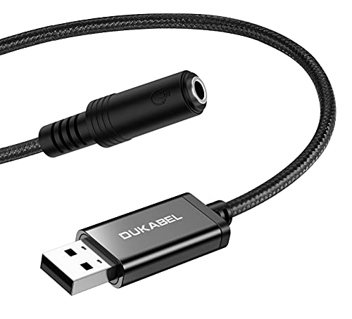 DUKABEL USB Headphone Adapter, External Sound Card with TRRS 4 Pole Jack, Mic-Supported USB to 3.5mm Audio Apdater for PC PS4 PS5 and More [9.8 inch] - size: 9.8 inch / 25 cm