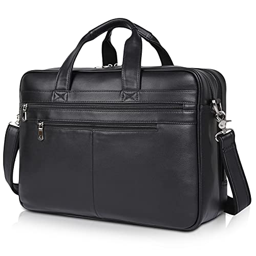 Polare 17'' Computer Briefcase Work Bag Business Case For Men With Full Grain Leather Fits 15.6'' Laptop - color: Black(updated Version)