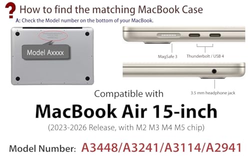 UESWILL Case for MacBook Air (15 inch, M2 M3 M4 M5, 2023 2024 2025 2026) Model A3448 A3241 A3114 A2941, Matte Hard Shell Cover + Microfiber Cloth, Black - color: Black, size: MacBook Air 15" (M2 M3 M4 M5)