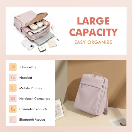 GOLF SUPAGS Travel Laptop Backpack for Women Airline Approved for Work College Travel Multi-Functional Casual Daypack Teacher Nurse Bags Fits 15.6 Inch Notebook (Pinkish Grey) - color: Pinkish Grey