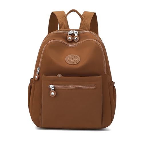 Tanweibago Mini Nylon Women Backpacks,11L Small Ladies backpacks Casual Lightweight Women Shopping Travel Daypack (Light Brown) - color: Light Brown
