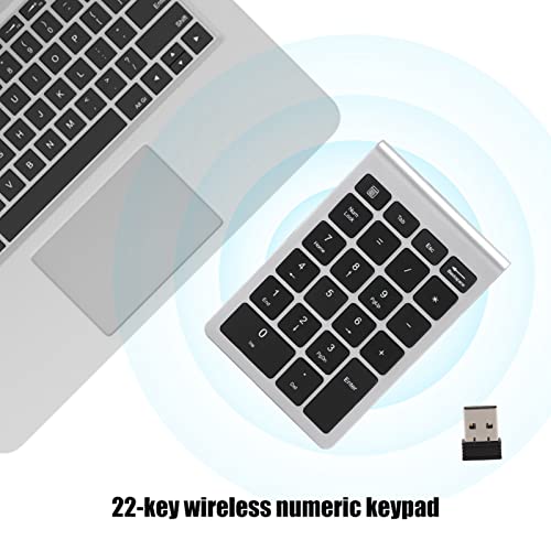 ASHATA Numeric Keypad,22 Keys Numeric Keypad USB Ergonomic Keyboard with Receiver,Support for Android, for for OS Systems.(Silver Black)