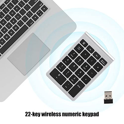 ASHATA Numeric Keypad,22 Keys Numeric Keypad USB Ergonomic Keyboard with Receiver,Support for Android, for for OS Systems.(Silver Black)
