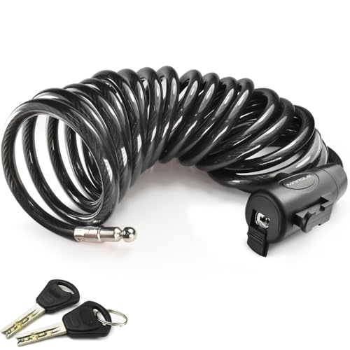 MARQUE Bike Lock with Key – 3/8” (4Ft, 7Ft, 15Ft) Coiled Cable Locks with 2 Keys, Anti-Theft Security Cable for Bicycles, Scooters, Kayaks, Paddle Boards, Gates (15 FT) - color: 15 FT