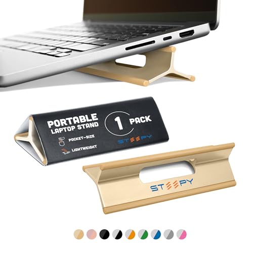 Steepy Portable Laptop Stand for Desk – Adjustable Height, & Portable Laptop Holder – Ergonomic Computer Stand for Cooling & Comfort – Slip-Proof, Sturdy Design – Universal Fit for 13-17 Inch Devices - color: Gladiator Gold, size: 1