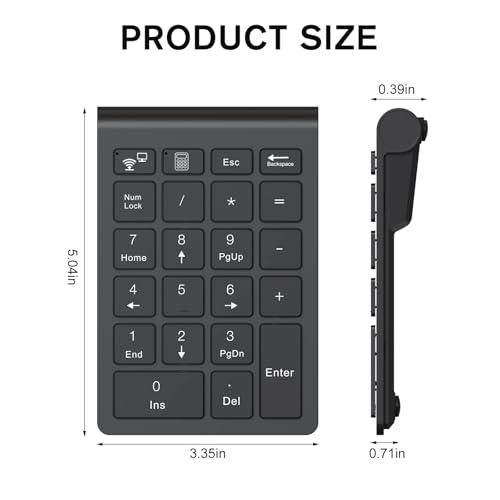 cimetech BT Number Pad, 22 Keys Wireless Numeric Keypad Numpad | Office Accounting, Portable, Mini, for Laptop PC Computer Desktop Surface Pro Notebook - color: BT-Black
