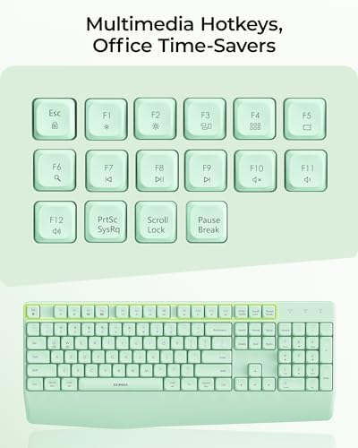 seenda Wireless Bluetooth Ergonomic Keyboard Mouse Combo, Full Size, Green | USB/Bluetooth multi-device switching, with wrist rest, number pad, and quiet operation for PC, laptop, Mac, MacBook, and iPad - color: Green