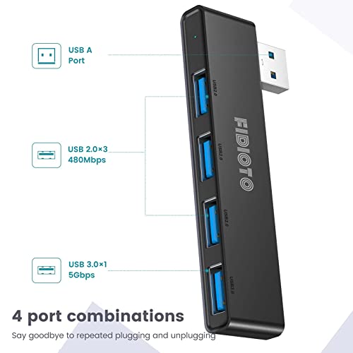 USB Hub, Fidioto 4 Port USB Adapter(1 * 3.0 Hub, 3 * 2.0 Hub), Networking Hub Expander for Laptop, iMac Pro, MacBook Air, Mac mini/Pro, Surface Pro, Notebook PC, USB Flash Drives and Mobile HDD Etc. - color: 4in1-Left-Black
