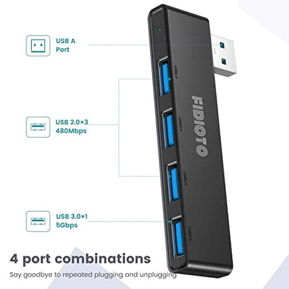 USB Hub 2Pack, Fidioto 4 Port Network-Hub(1 * 3.0 Hub, 3 * 2.0 Hub), USB Expander Hub for Laptop, iMac Pro, MacBook Air, Mac mini/Pro, Surface Pro, Notebook PC, USB Flash Drives and Mobile HDD Etc. - color: 4in1-Right&left-Black