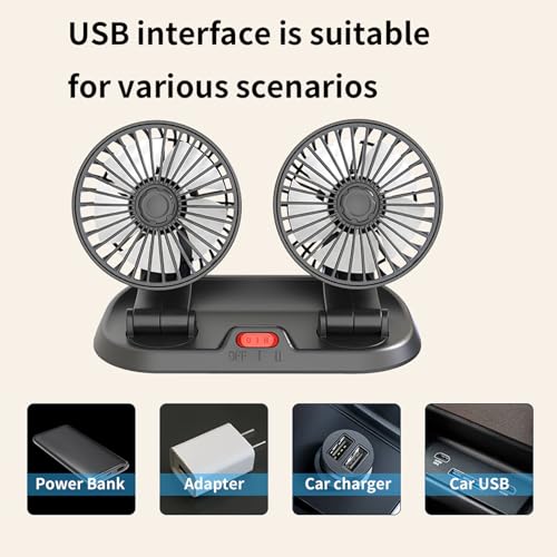 Adjustable Dual Head Car Cooling Fan-Brushless Motor-2 Speeds, 360 Rotation, for Car Dashboard, SUV/RV/Truck/Sedan/Cruise/Office, USB Powered (Dual-5V) - color: Dual-5V
