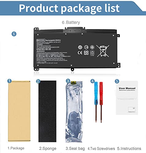 BK03XL 916811-855 Battery for HP Pavilion X360 14-ba0xx 14-ba1xx 14m-ba0xx 14m-ba1xx 14-ba253cl 14m-ba011dx 14m-ba013dx 14m-ba114dx 14m-ba015dx 14-ba125cl 14-ba153cl 14-ba051cl 14-ba175nr 916812-855 - size: 7.35 x 3.5 x 0.5 inches BK03XL BATTERY