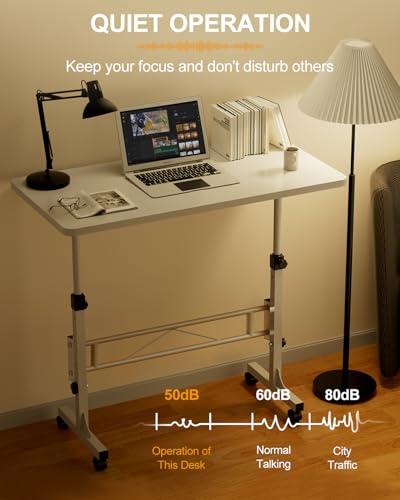 Amztabler Small Standing Desk Adjustable Height, Mobile Stand Up Desk with Wheels, 32 Inch Portable Rolling Desks Conference Room Tables for Walking Pad Treadmill White - color: White