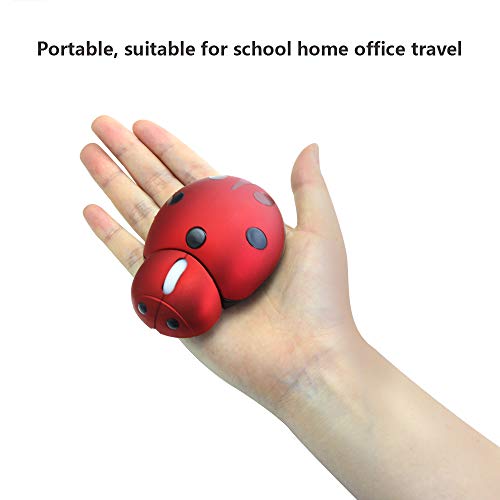 YOCUNKER Mini Cute Wireless Mouse, Portable Mobile Optical Mouse for Kids,Small Tiny Animal Ladybug Shape Cordless Mouse with USB Receiver for Computer Laptop Desktop PC (Red)