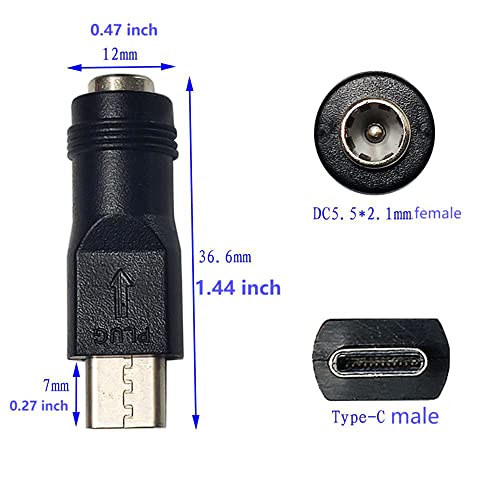 USB C to DC Power Adapter Type C Male to DC5.5x2.1mm Female 2pcs | Connector DC5521 Female to Type C Male Charge Adapter for Laptop PC Smart Phone