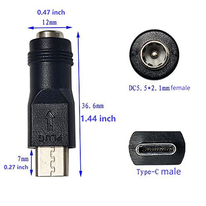 USB C to DC Power Adapter Type C Male to DC5.5x2.1mm Female 2pcs | Connector DC5521 Female to Type C Male Charge Adapter for Laptop PC Smart Phone