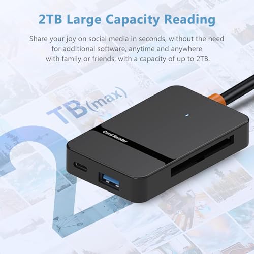 USB C USB 3.0 Dual Interface Multi Card Reader, OTG Adapter, with 4 Card Slots, USB C/A Ports, 5Gbps, 2TB Capacity, Suitable for SD MS CF TF Cards, Compatible with iPhone/iPad/MacBook/Samsung