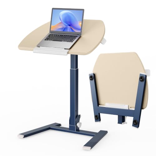 ROMOON Foldable Standing Desk, No-Assembly Height Adjustable Portable Desk | Rolling Laptop Cart with Wheels and Tilt Top, Mobile Workstation for Classroom, Home Office, Small Spaces, Sofa, Oat Yellow - color: Oat Yellow