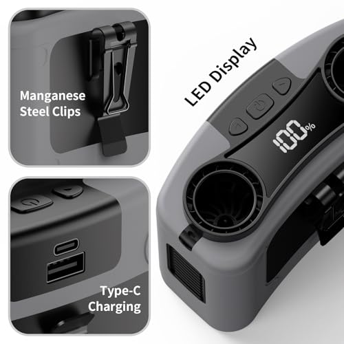 Socool 20000mAh Portable Waist Fan Clip on Wearable Belt Personal Fan Rechargeable, 40H Cooling Battery Operated with 10 Speeds & Dual Air Outlets, Neck Fans Hanging for Outdoor Jobsite Camping - color: Gray