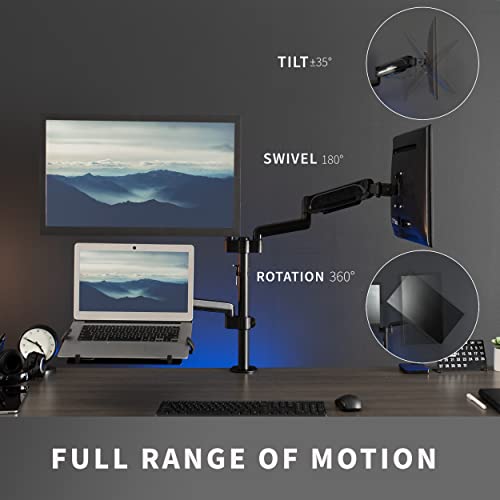 VIVO Laptop and Dual 17 to 32 inch Monitor Pneumatic Arm Mount, Fits 2 Flat or Curved Computer Screens and 10 to 15.6 Inch Notebooks, Laptop Tray, C-clamp, Grommet Mounting Base, Black, STAND-V003KL