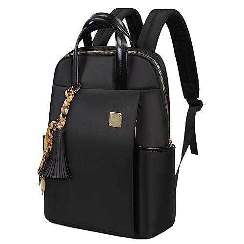 Laptop Backpack for Women Slim Travel - Laptop Bag Computer Case Fit up to 15.6-inch Notebook Lightweight Medium Size Purse for Work Bookbag Water-resistant Business Fashion Stylish Nylon Black - color: Black239