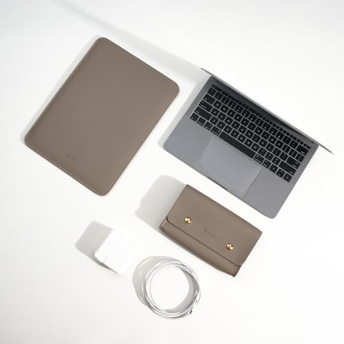 PU Leather Padded Laptop Sleeve 15.3Inch Compatible with MacBook Air 15 A3114 M3 Laptop Bag with Charger Pouch Color Camel - color: Camel, size: MacBook Air 15