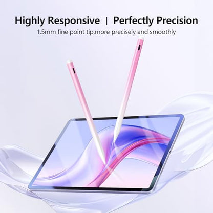 Stylus Pen for iPad 6-11th Gen 2X Fast Charge, Palm Rejection-White Pink | Tilt Sensitivity, USB-C Charge, Compatible with 2018-2026 Apple Pencil iPad Pro 11/12.9/13, Air 3/4/5/M2/M3/M4, mini 5/6/7 - color: White pink