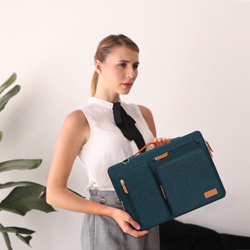 MOSISO 360 Protective Laptop Shoulder Bag, 13-13.3 inch Computer Bags | Compatible with MacBook Pro 14, HP, Dell, Lenovo, Asus, Side Open Messenger Bag with 4 Zipper Pockets&Handle, Teal Green - color: Teal Green, size: 13.3 inch