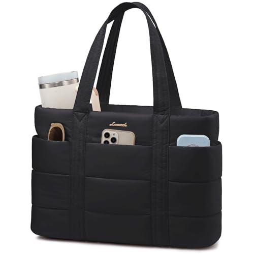 LOVEVOOK Tote Bag for Women, Large Puffer Work Tote Bag for 17.3 Inch Laptop, Lightweight Travel Bag with Zipper Gifts for Women - color: Black-l, size: 17 Inch
