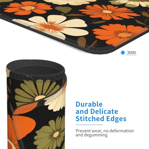 Retro Mid-Century Floral Gaming Computer Keyboard Cute Mouse Pad with Anti-fray Stitching, Premium-Textured Alfombrilla para Mouse with Non-Slip Rubber Base, 10 x 12 inch - color: Retro Mid-Century Floral
