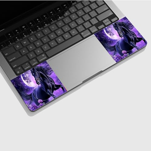Universal Laptop Skin Sticker with 2 Wrist Pad Skins, Waterproof Scratch Resistant Vinyl Laptop Cover Decal, Cut to Fit for 11–15.6 Inch MacBook HP Dell Lenovo, Black Horse Moon - color: Black Horse Moon