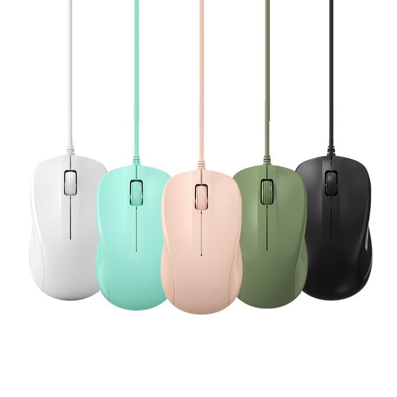 USB Silent Wired Computer Mouse with Easy Click for Office and Home, 1200DPI, Premium and Portable, Compatible with Windows PC, Laptop, Desktop, Notebook (White) - color: White