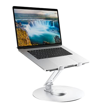 Swivel Laptop Stand for Desk, Adjustable Height Aluminum Computer Stand with 360 Rotating Base, Foldable Ergonomic Riser, Portable Laptop Holder Compatible with MacBook, All Laptops 10-17'', Chrome - color: Chrome