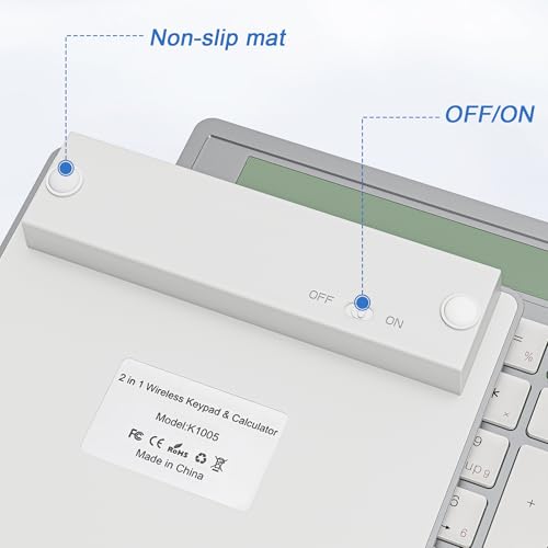 Rechargeable Wireless Number Pad for Laptop - 2-in-1 Dual Bluetooth & Wired Numeric Keypad with Calculator Display, 34 Keys Slim Portable Numpad for PC, MacBook, Tablet - Fast Data Entry & Accounting