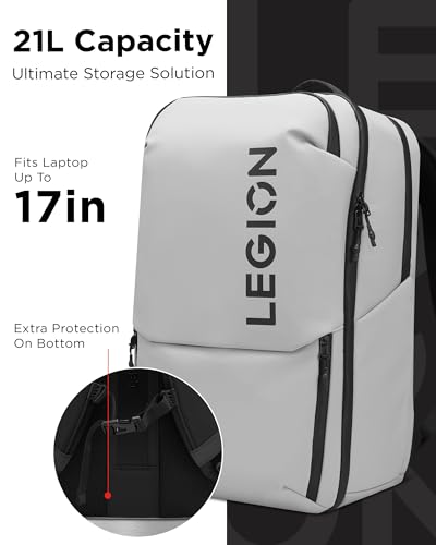 Lenovo Legion Gaming Laptop Backpack GB800, 21L Capacity, Fits 17-inch Laptops, Water Resistant, Three Main Compartments & 19 Specialiized Pockets, Light Grey - style: Gb800 Light Gray