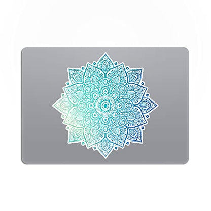 Mandala Laptop Sticker Decal - Removable Waterproof White Vinyl Decals Stickers - Mandalas Light Green Turquoise Sticker Partial Skin Compatible with Computer MacBook Air Pro 13 15 inch Mac - color: Blue on White Material (for Darker Laptop)